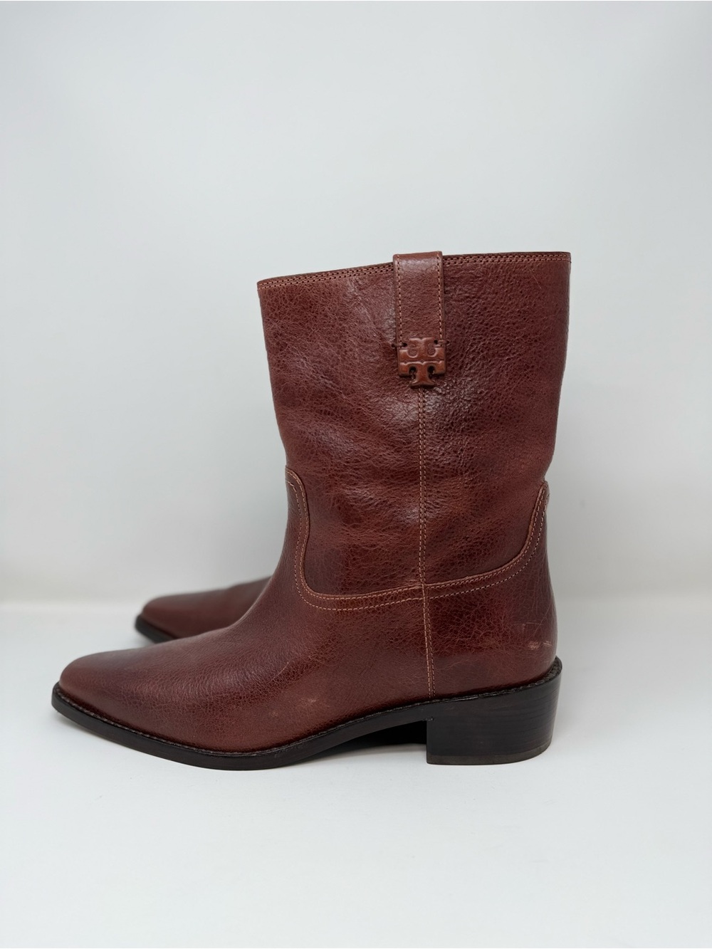 Tory Burch City Western Ankle Boot Brown Leather Sz 9.5 - Picture 7 of 15